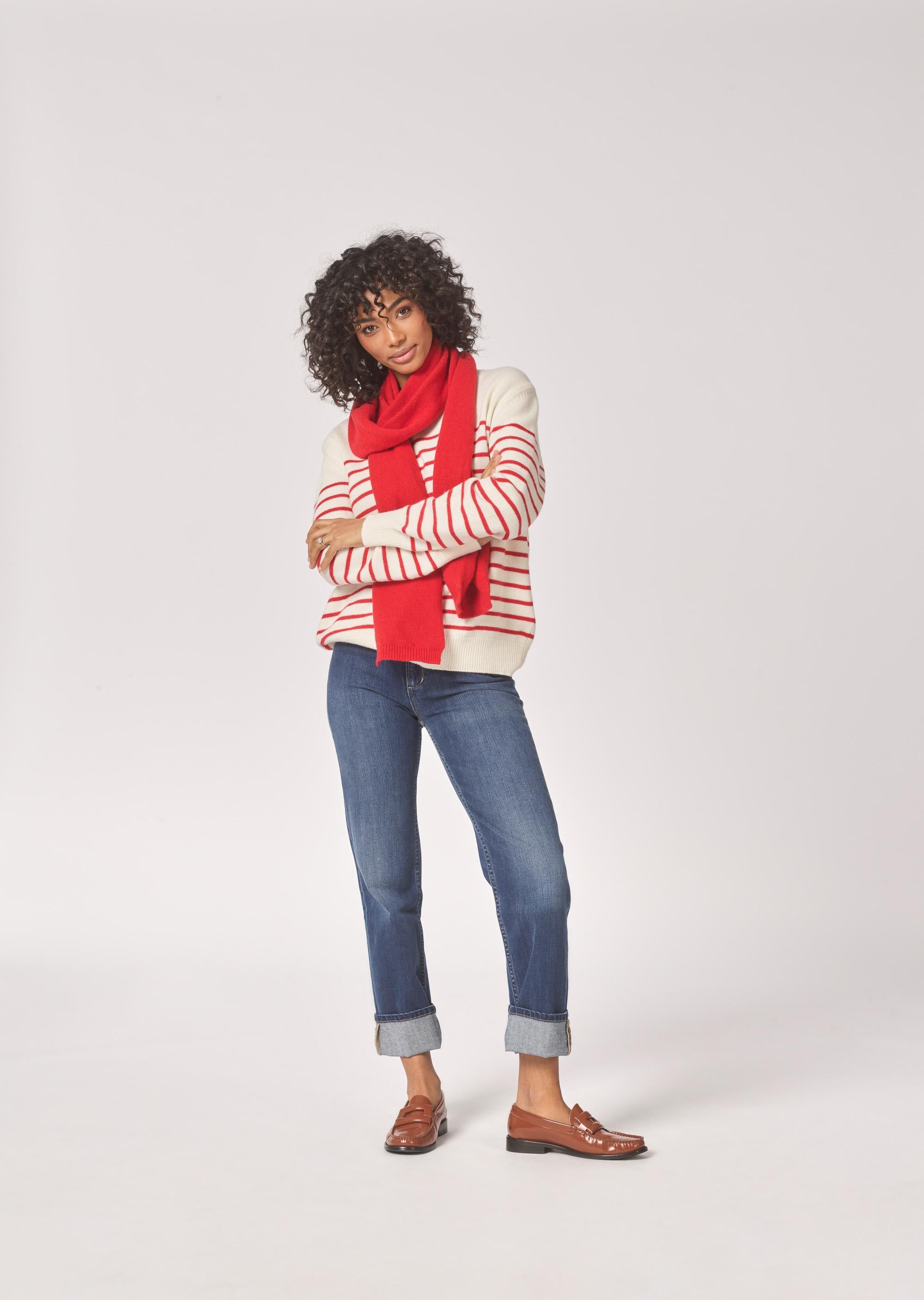 Pull met streepjesmotief - Ecru / Red