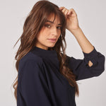 Soepelvallende blouse met rekker - Navy