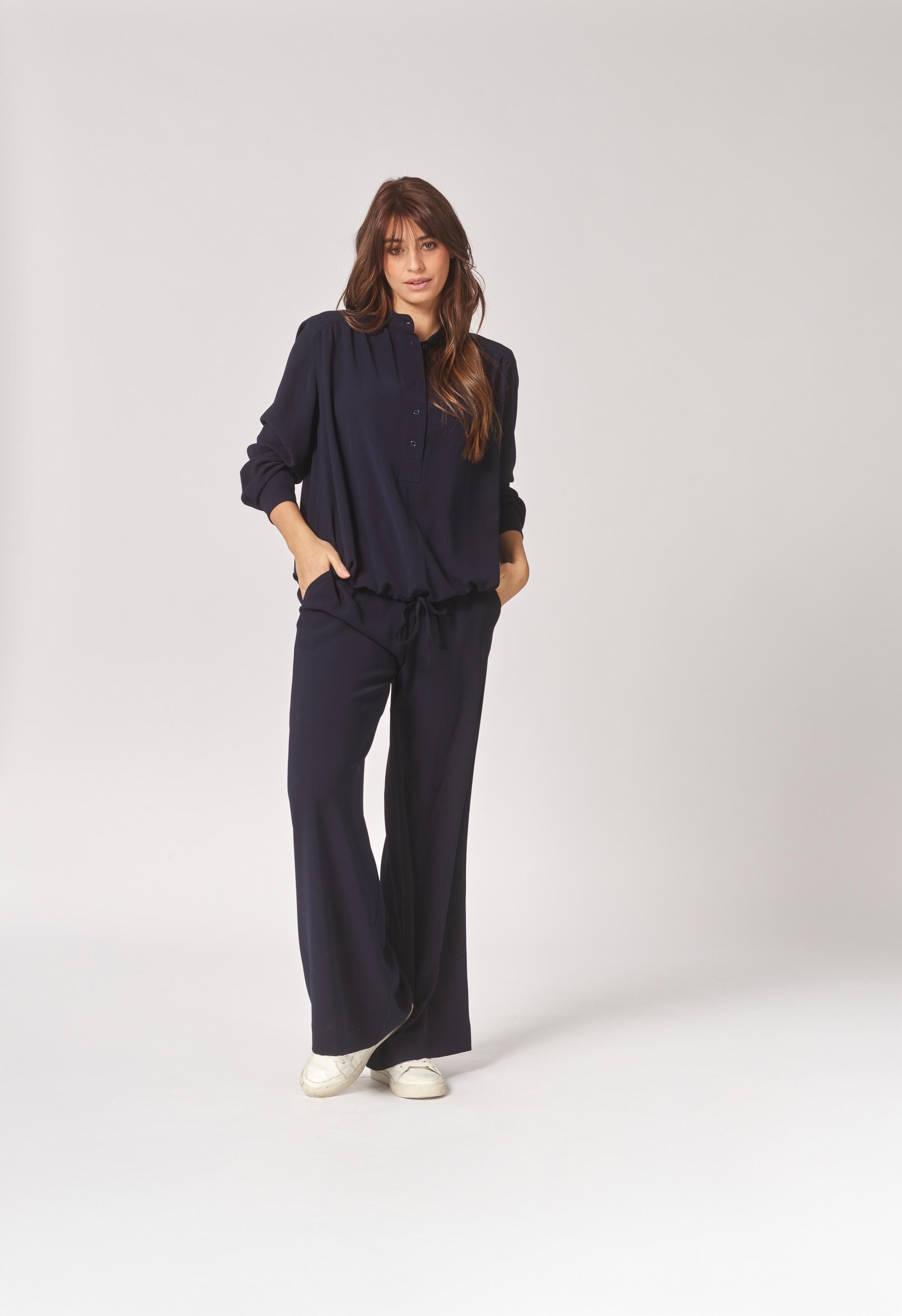 Wijde broek in crêpe - Navy