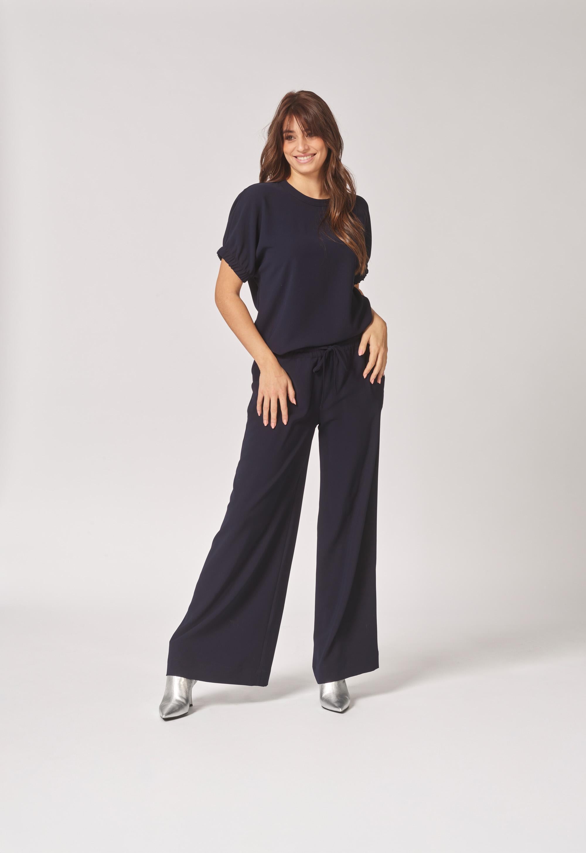 Blouse met elastische mouwdetail - Navy