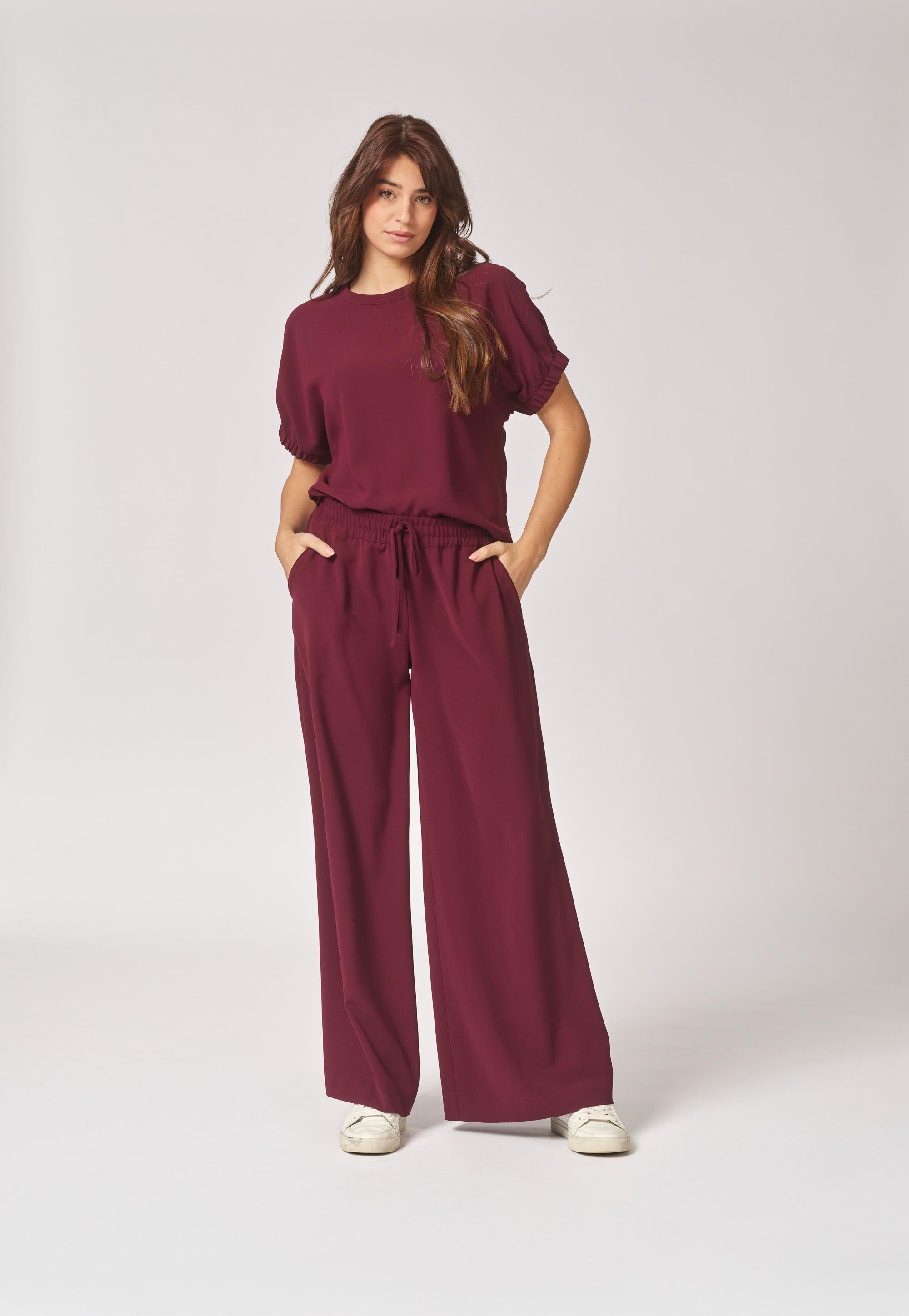 Blouse met elastische mouwdetail - Burgundy