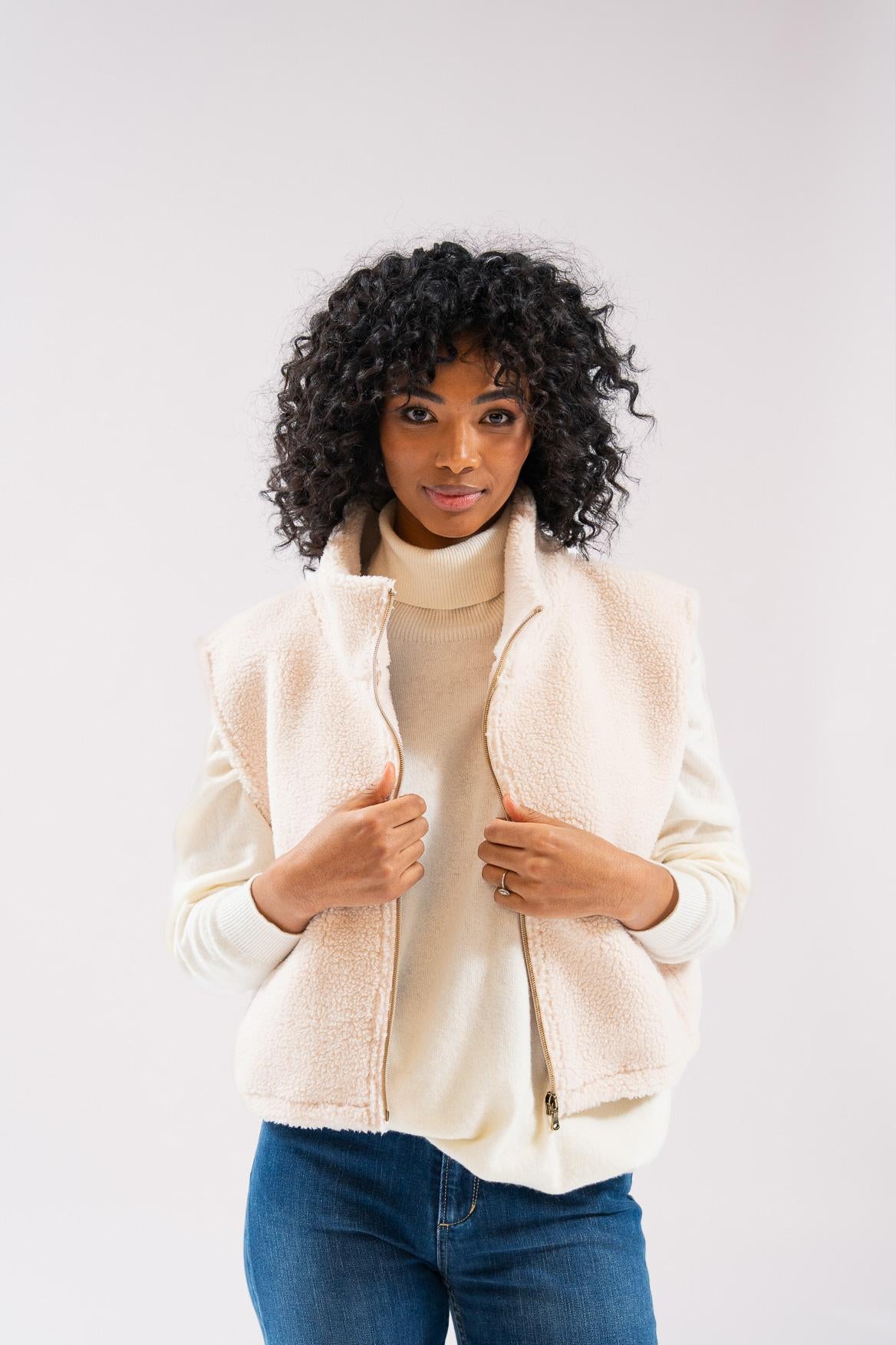 Teddy gilet met ritssluiting - Ecru