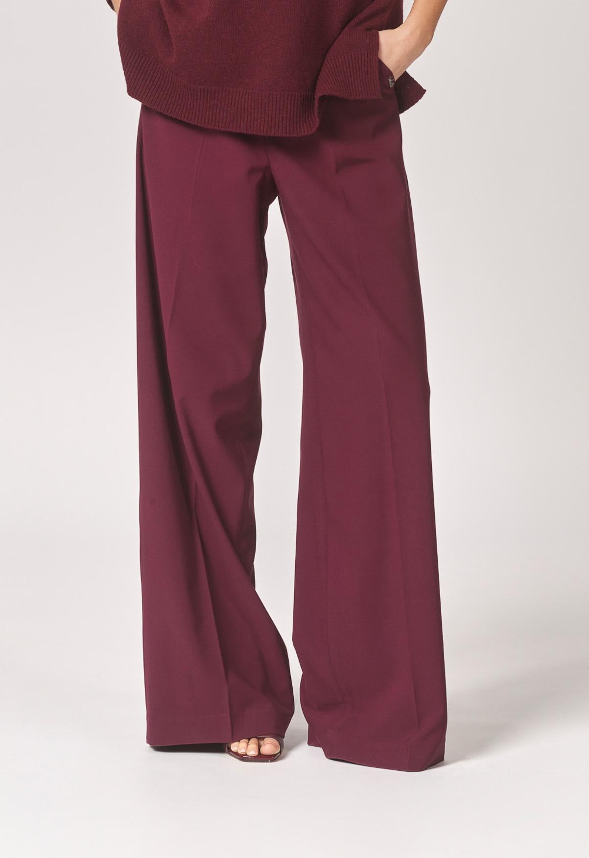 Wijde broek met bandplooi - Burgundy