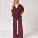 Wijde broek met bandplooi - Burgundy