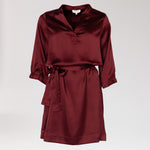 Satijnen jurk met v-hals - Burgundy