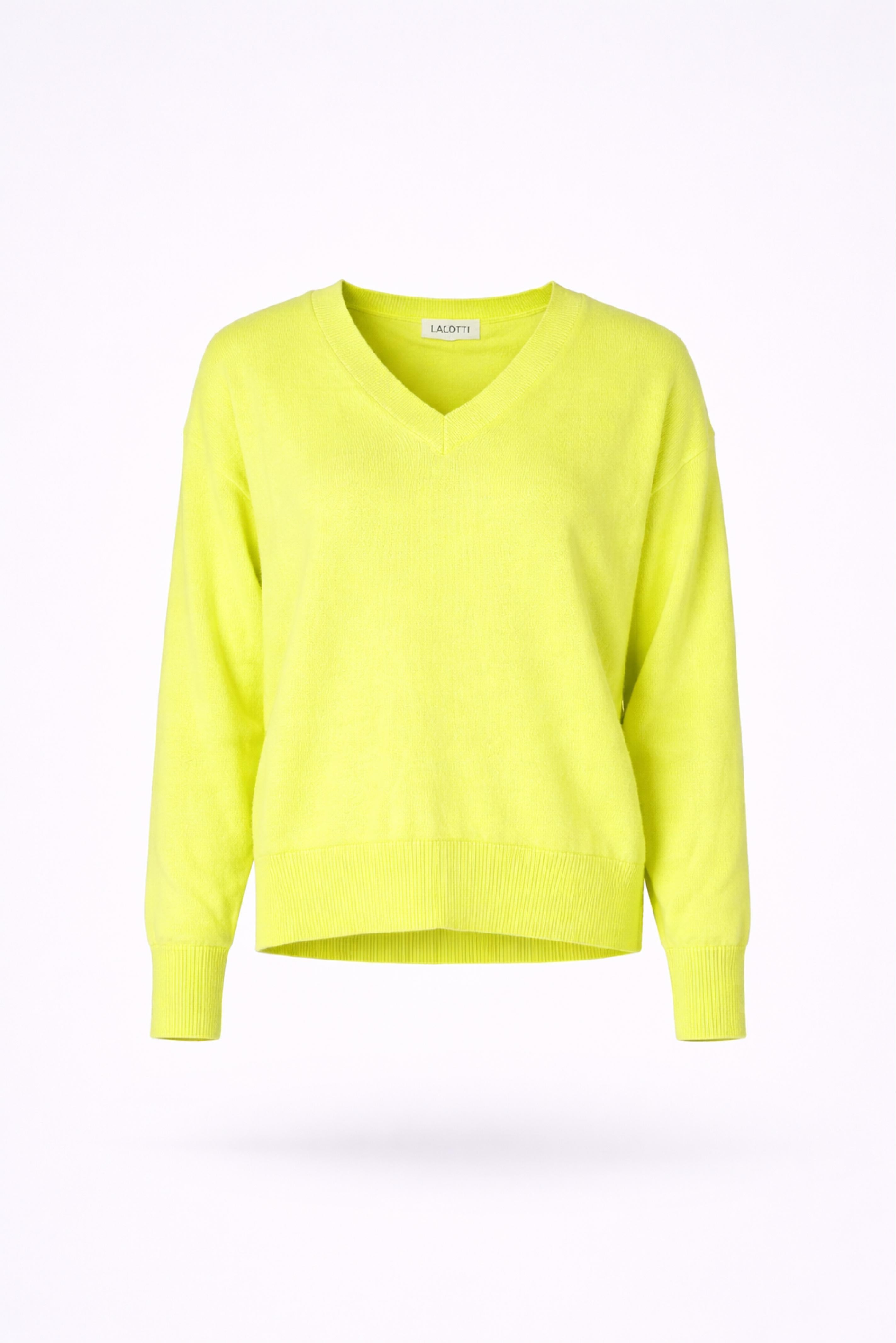 V-pull met lange mouwen - Neon Yellow