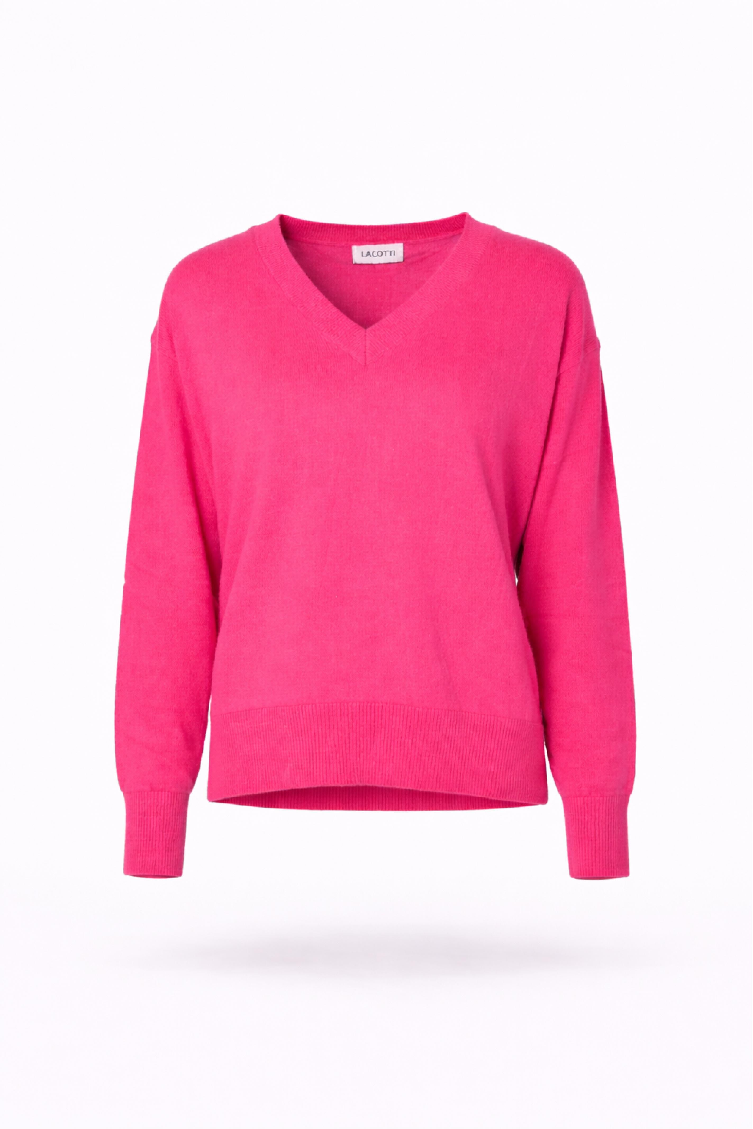 V-pull met lange mouwen - Neon Pink