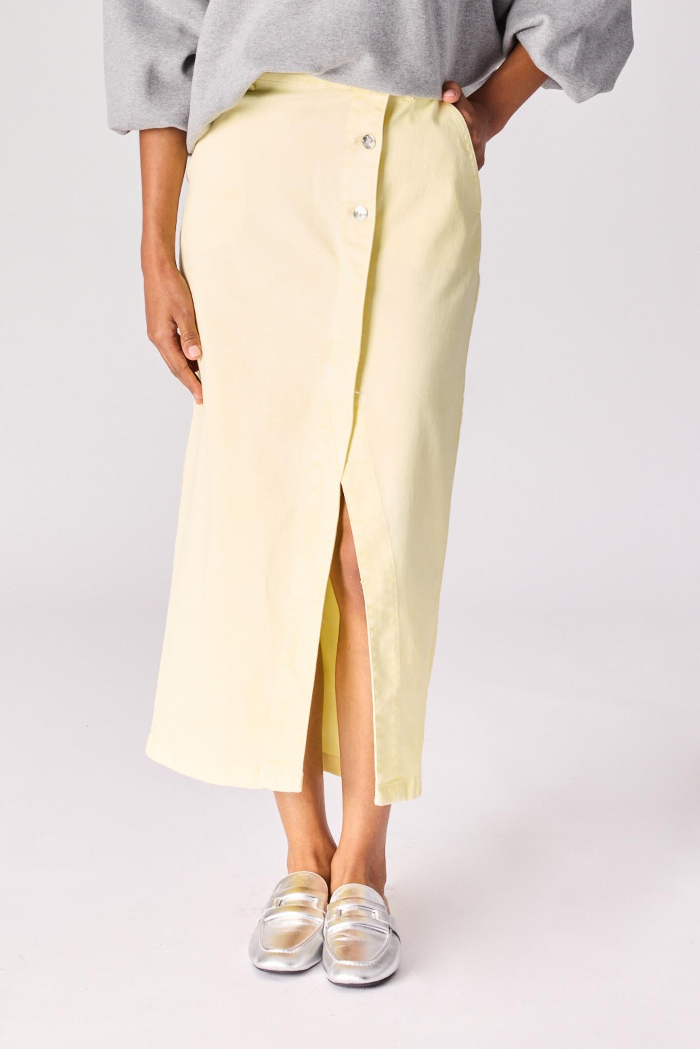 Jeansrok met scheve split - Butter yellow