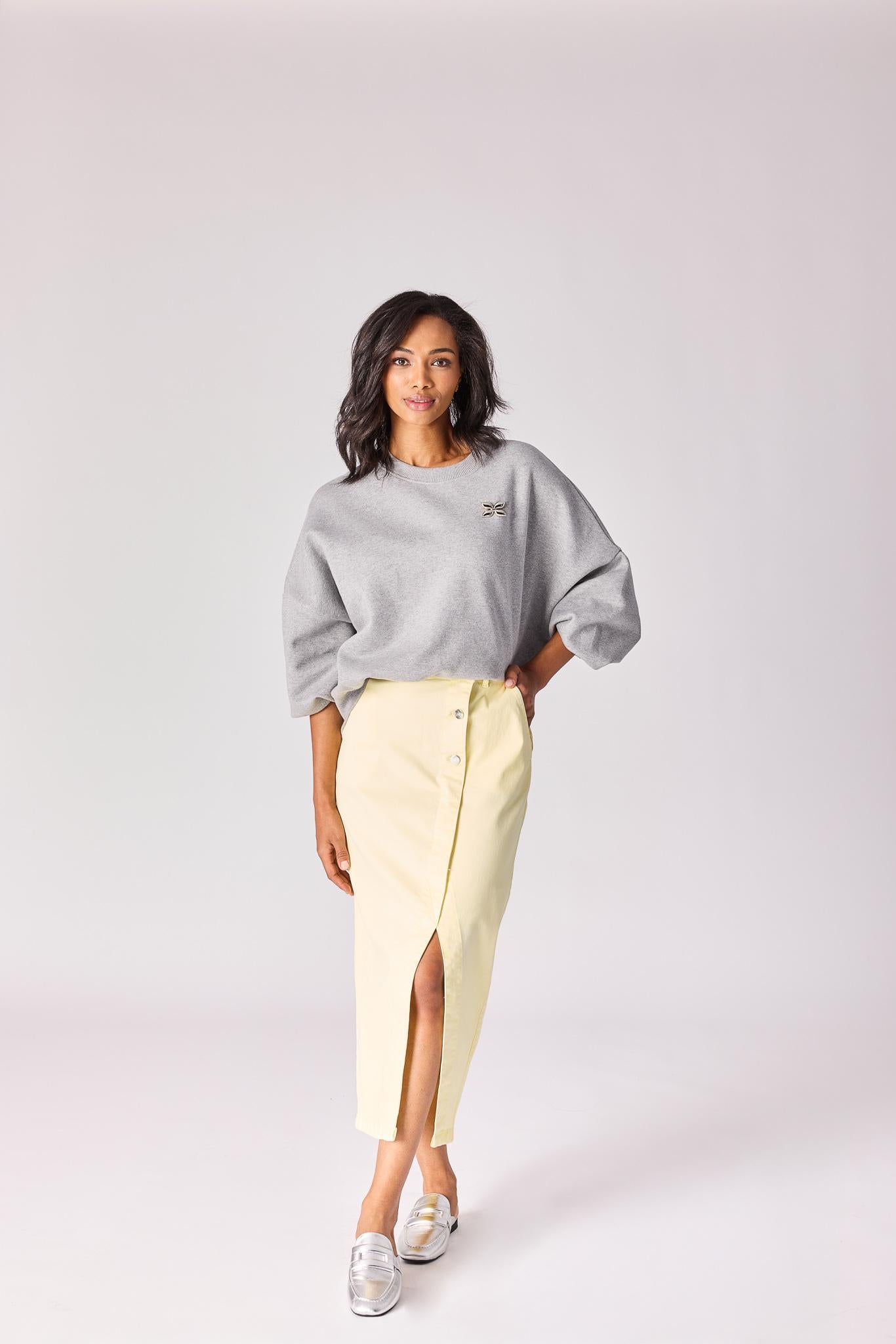 Jeansrok met scheve split - Butter yellow