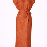 Lange jurk in frippé stof - Burnt orange