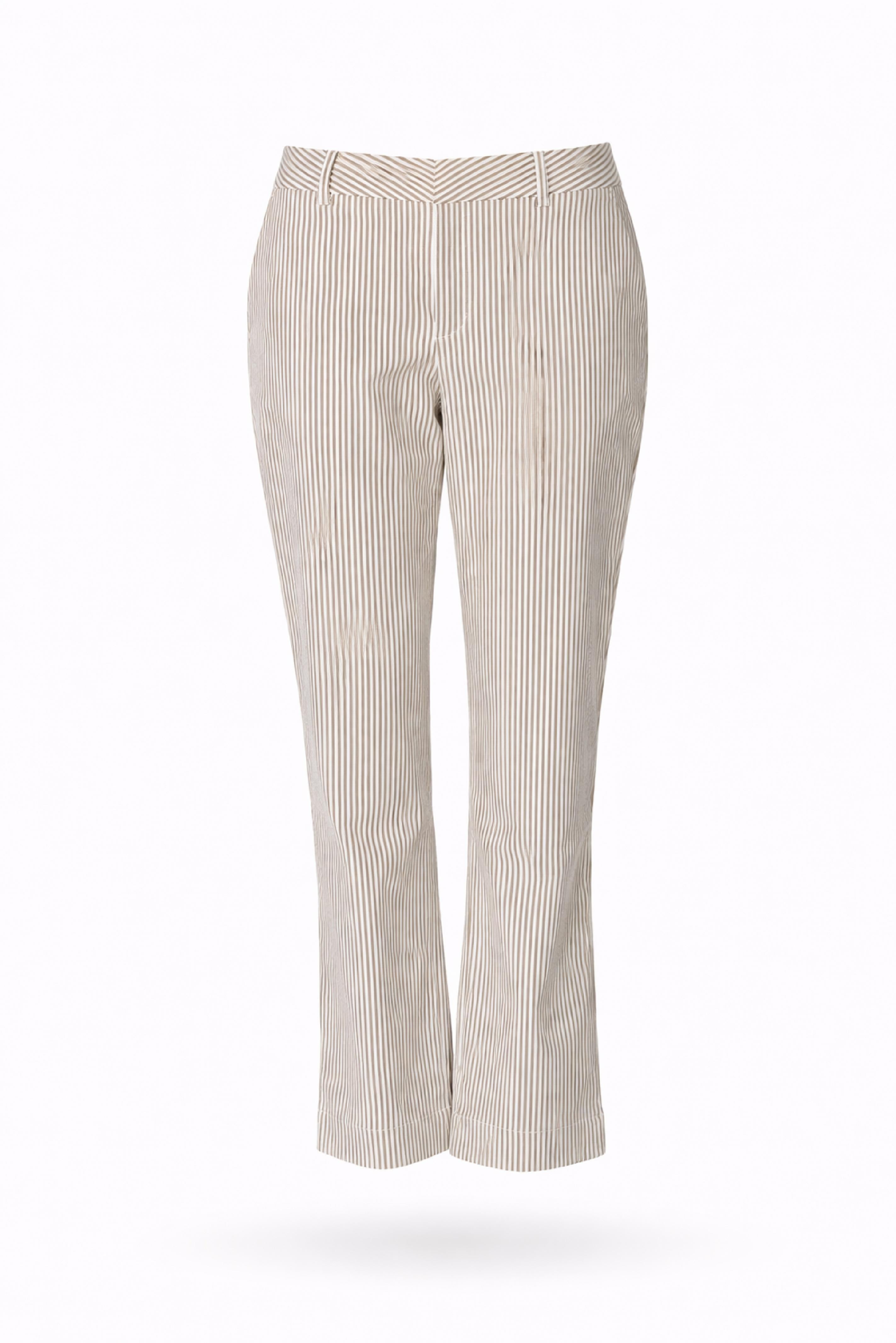 Stretch broek met smalle pijpen - Taupe stripe
