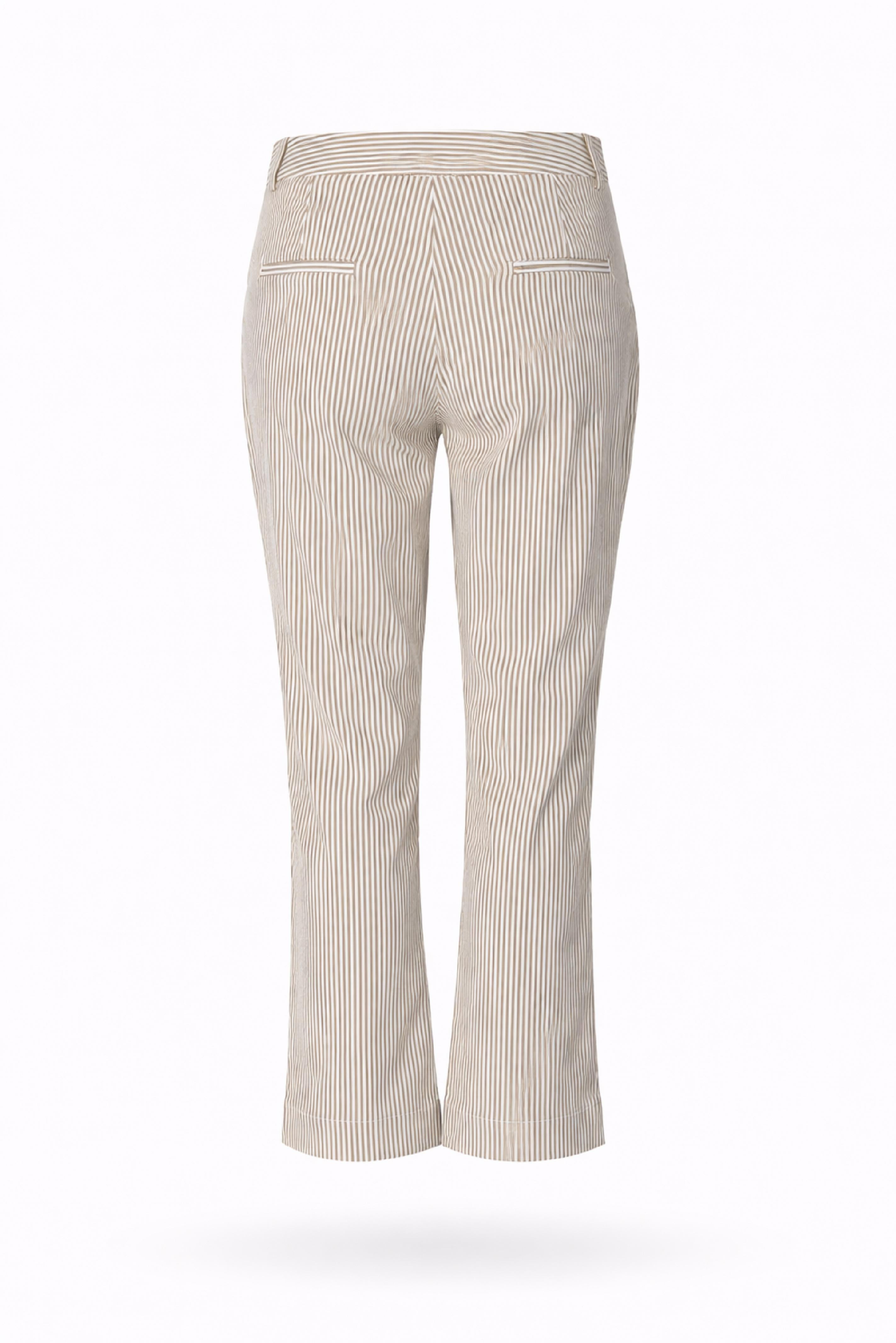 Stretch broek met smalle pijpen - Taupe stripe