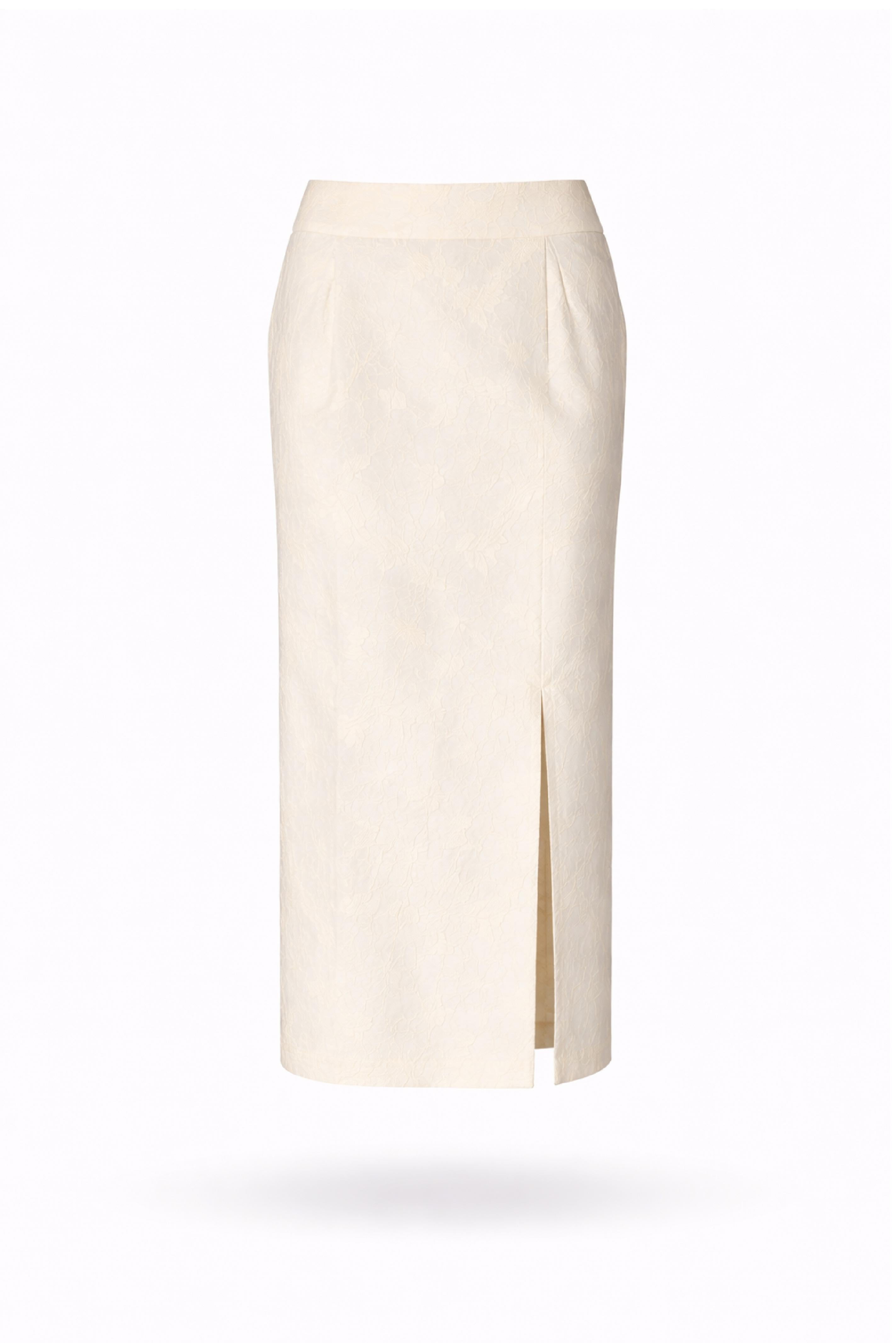 Rok in bloemenkant - Ecru