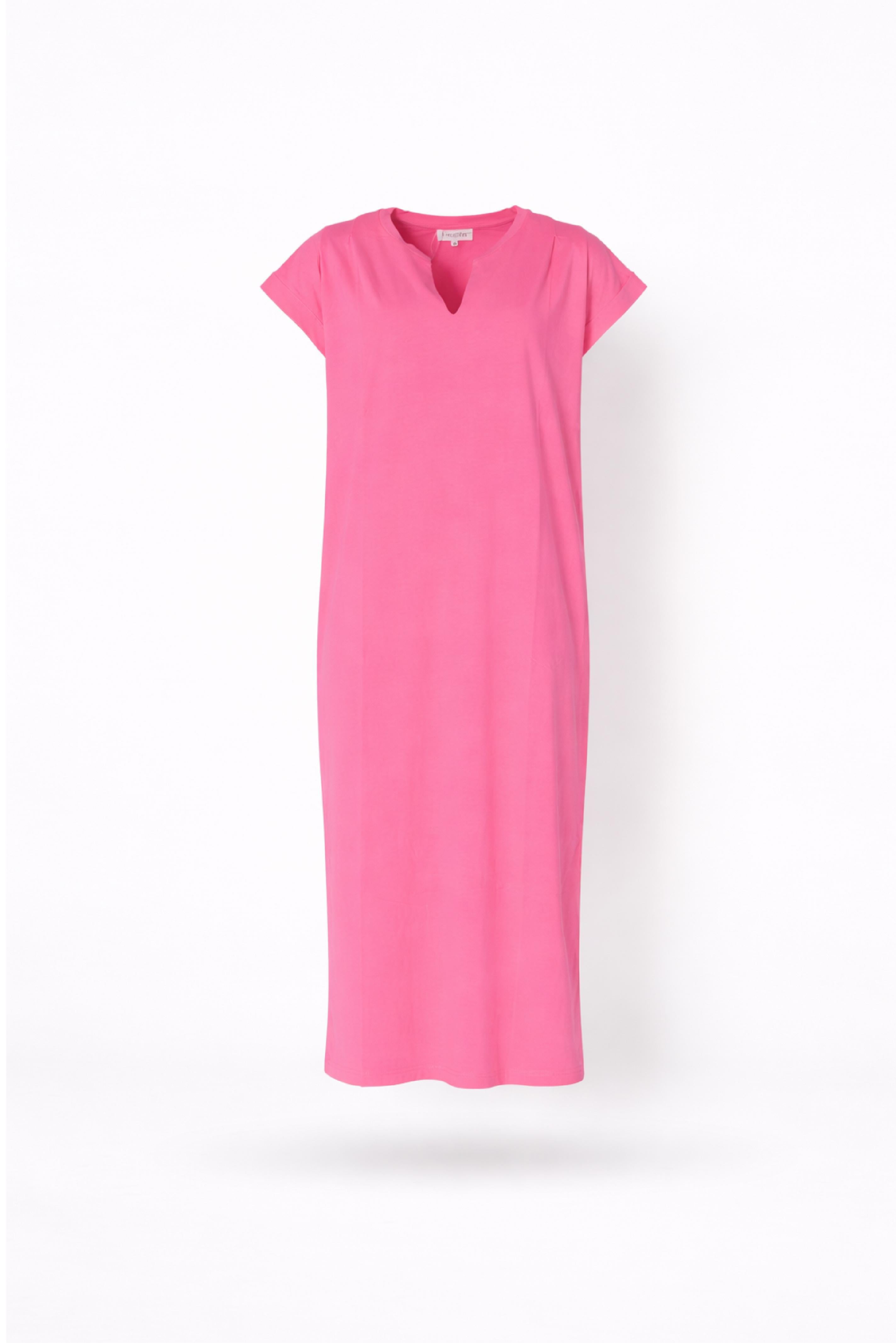T-shirt jurk met v-hals - Neon pink