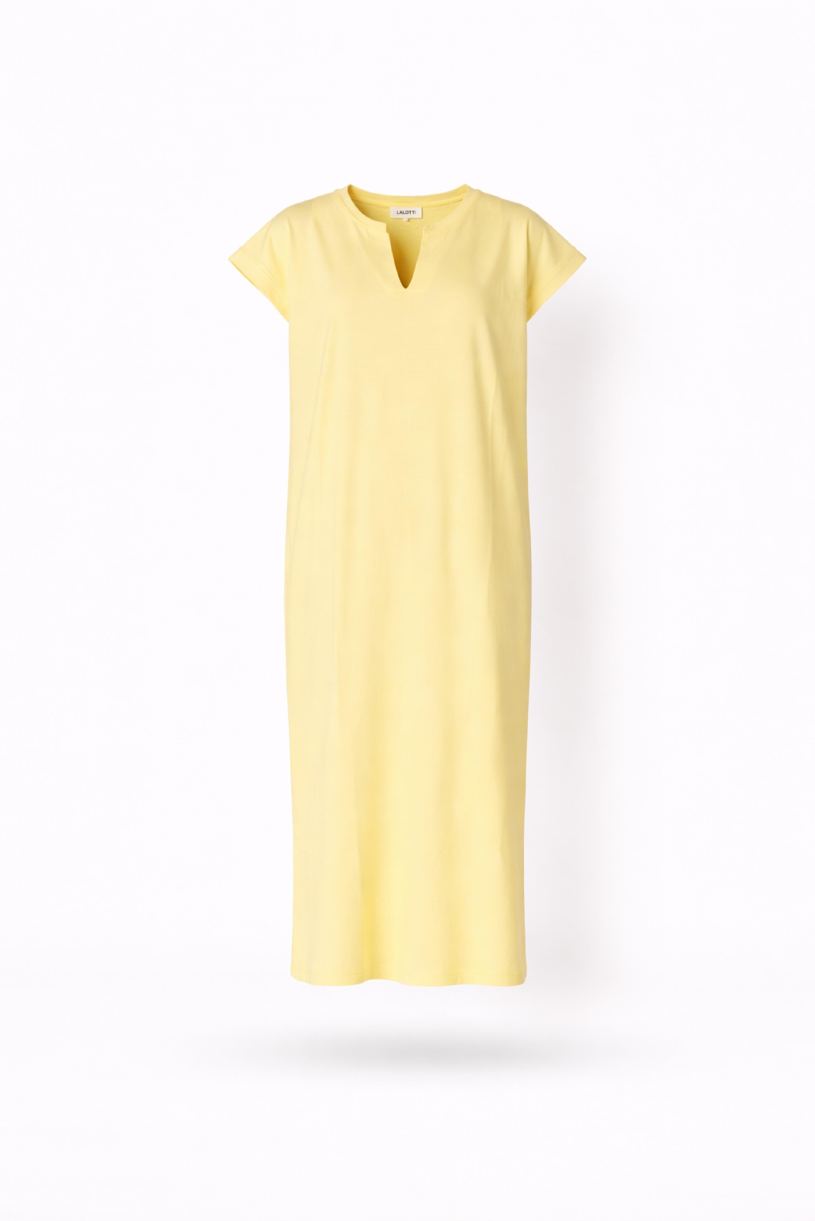T-shirt jurk met v-hals - Butter yellow