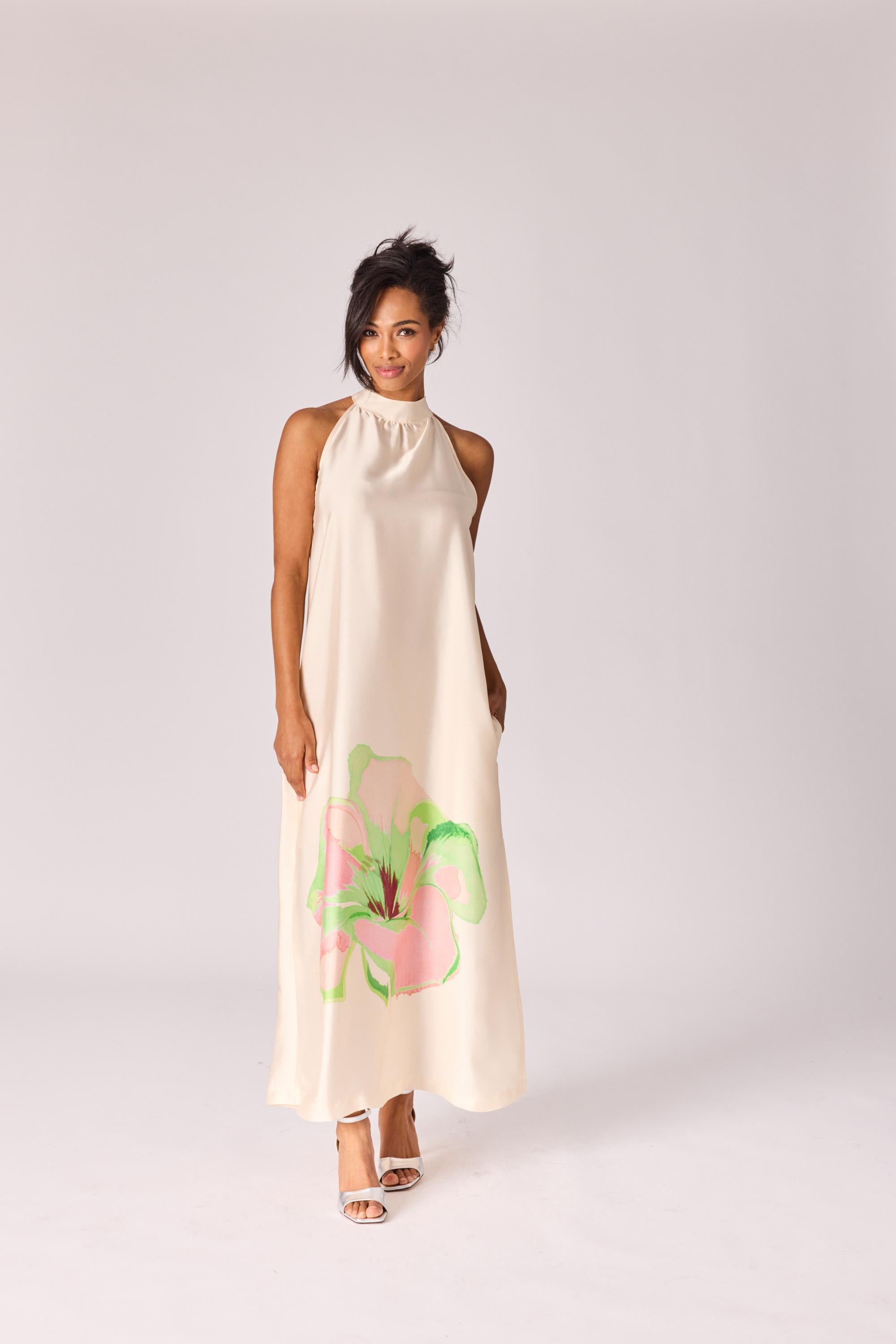 Halterkleed met bloem - Blushed garden