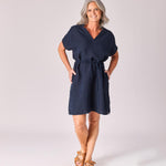 Linnen mini-jurk - Navy