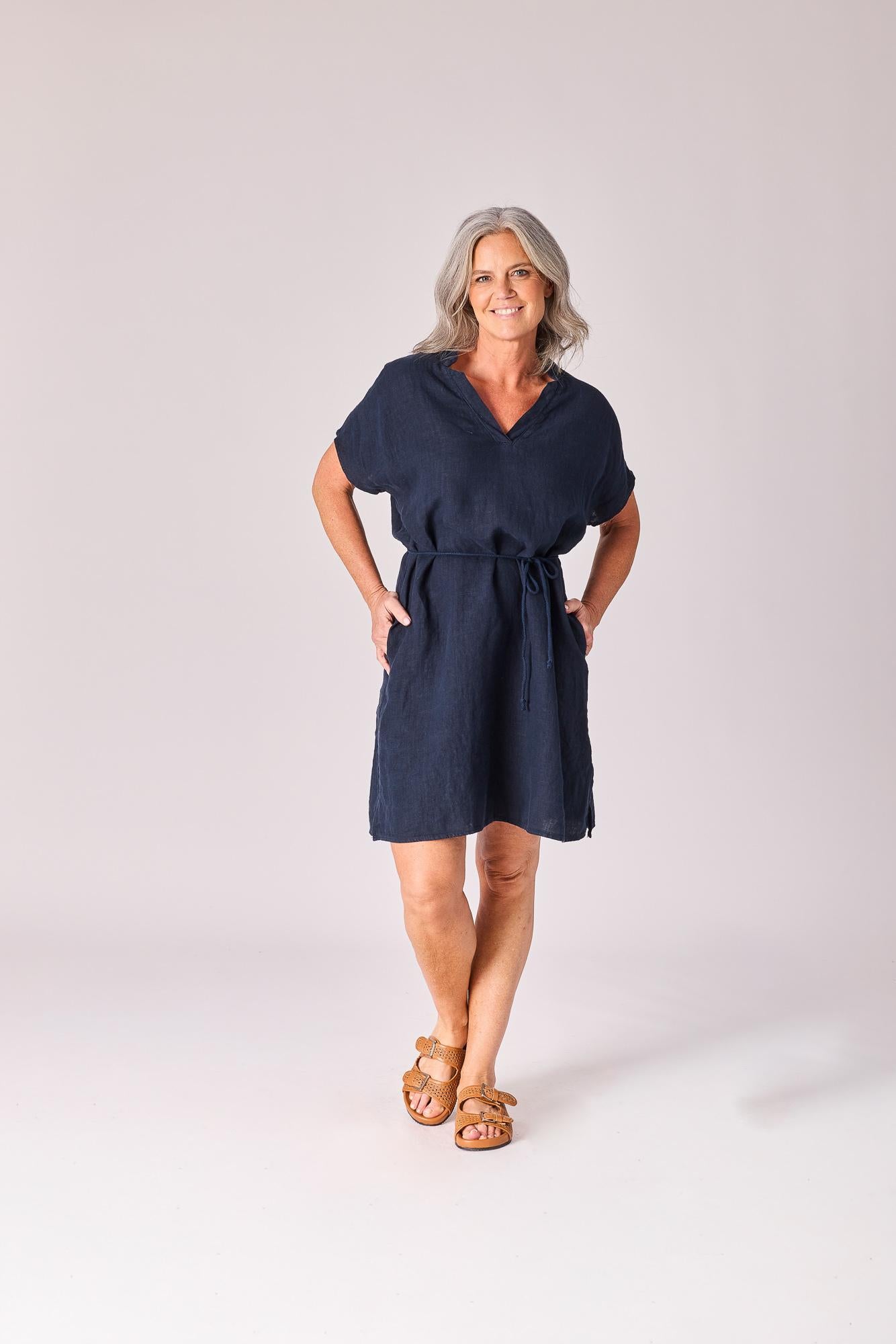 Linnen mini-jurk - Navy