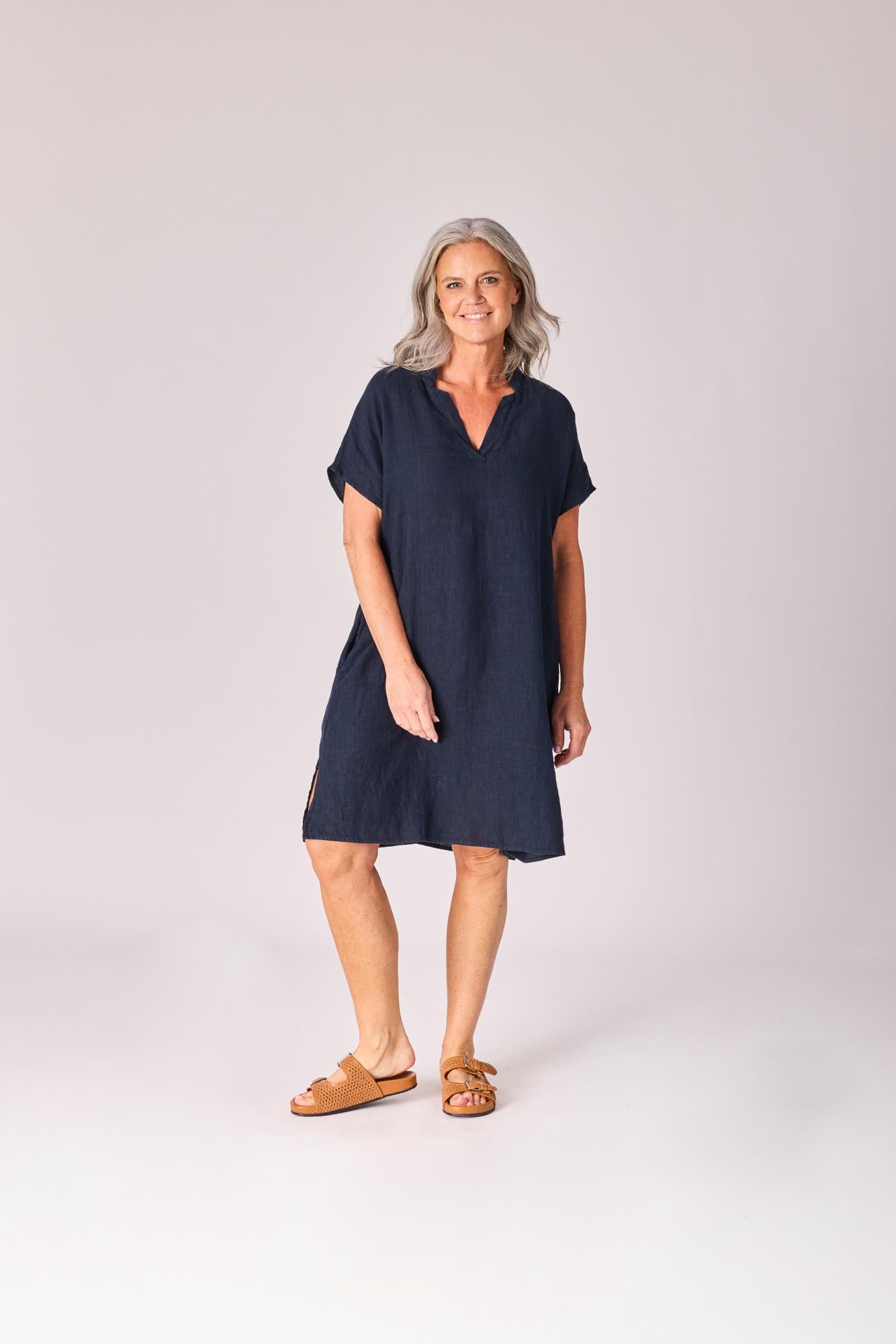 Linnen mini-jurk - Navy