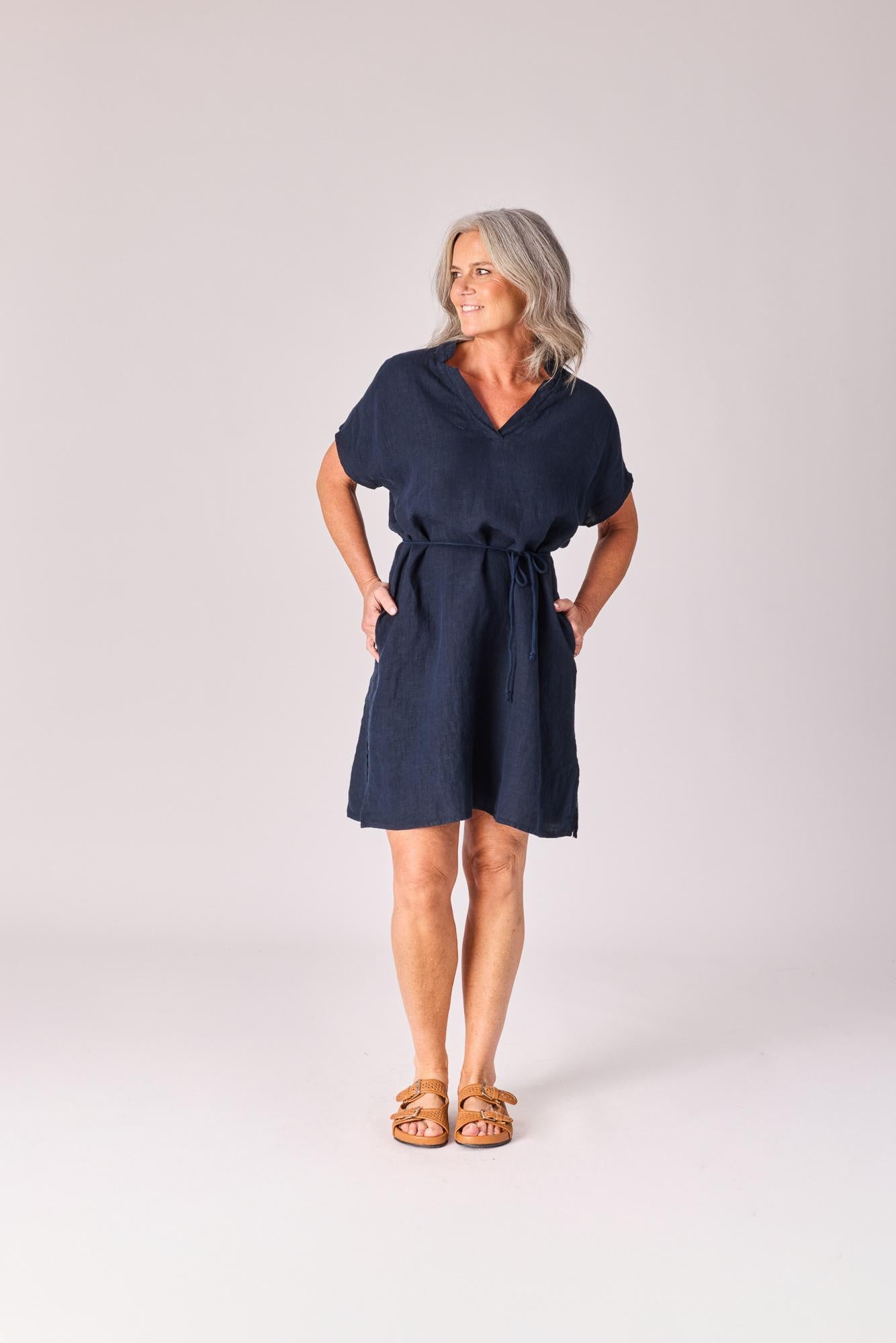Linnen mini-jurk - Navy
