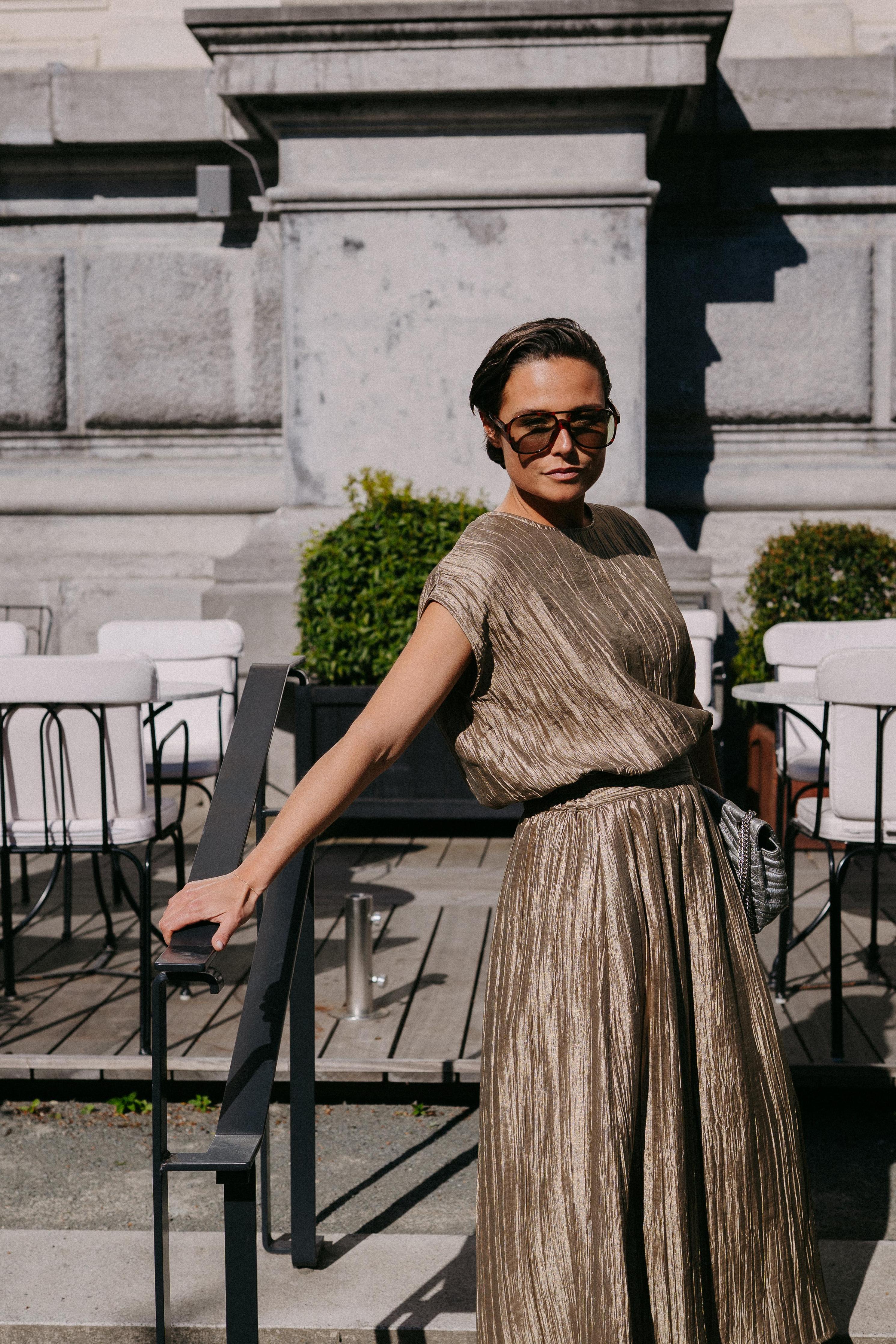 Top in frippé stof - Pistache