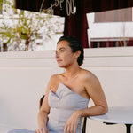 Bustier top in stretchstof - Taupe stripe