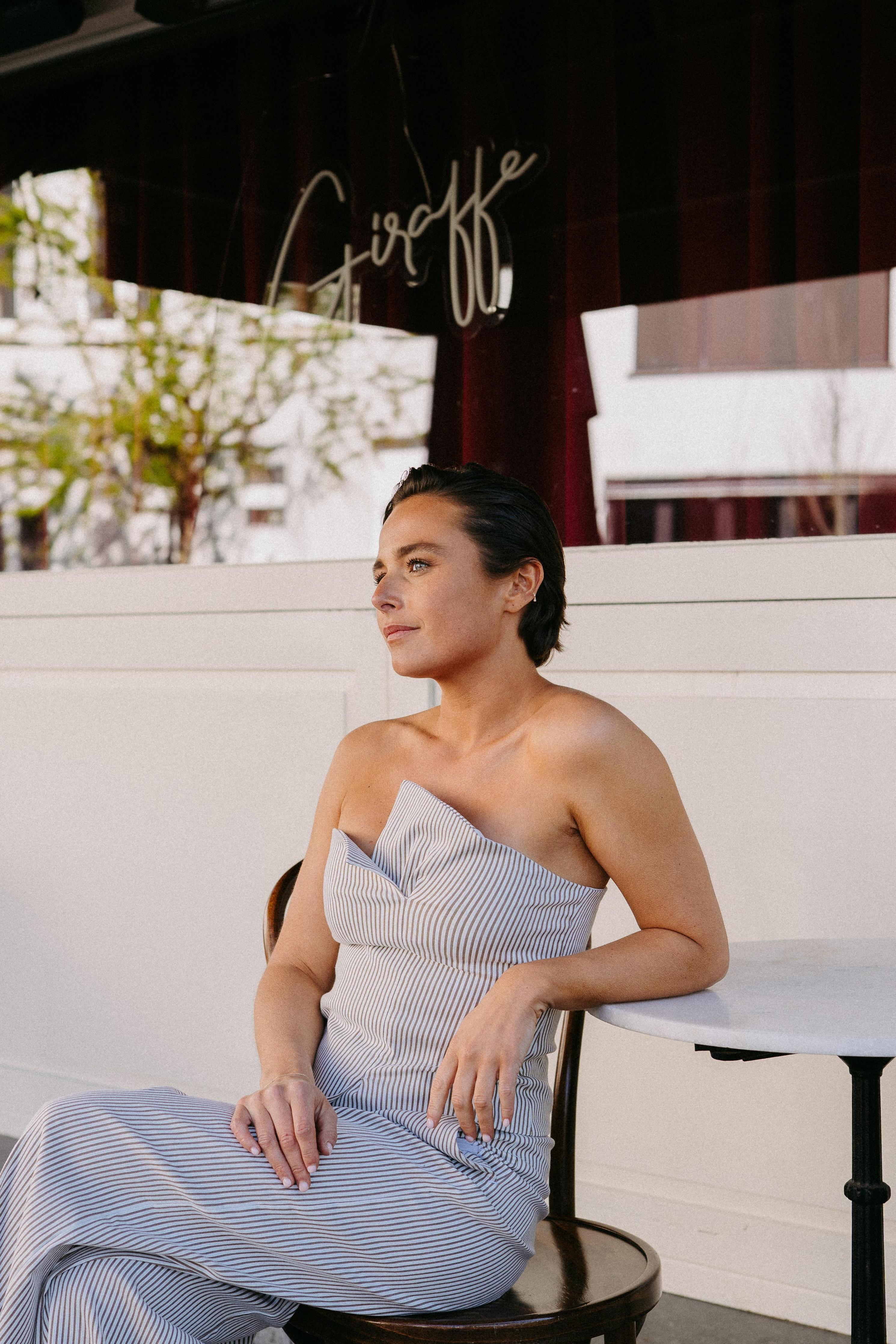 Bustier top in stretchstof - Taupe stripe