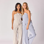 Bustier top in stretchstof - Taupe stripe