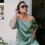 Off-shoulder blouse - sage green