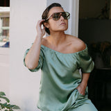 Off-shoulder blouse - sage green