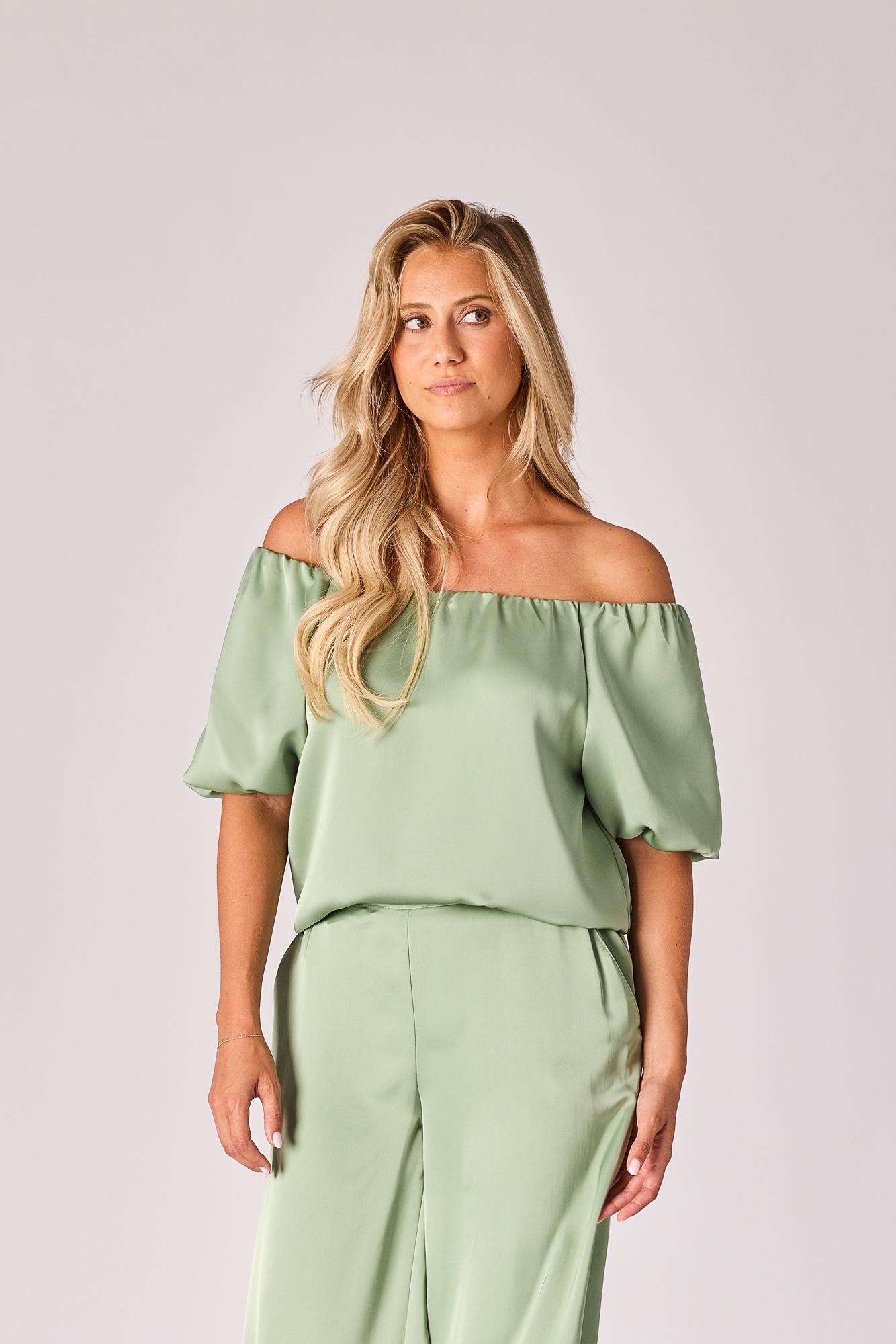 Off-shoulder blouse - sage green