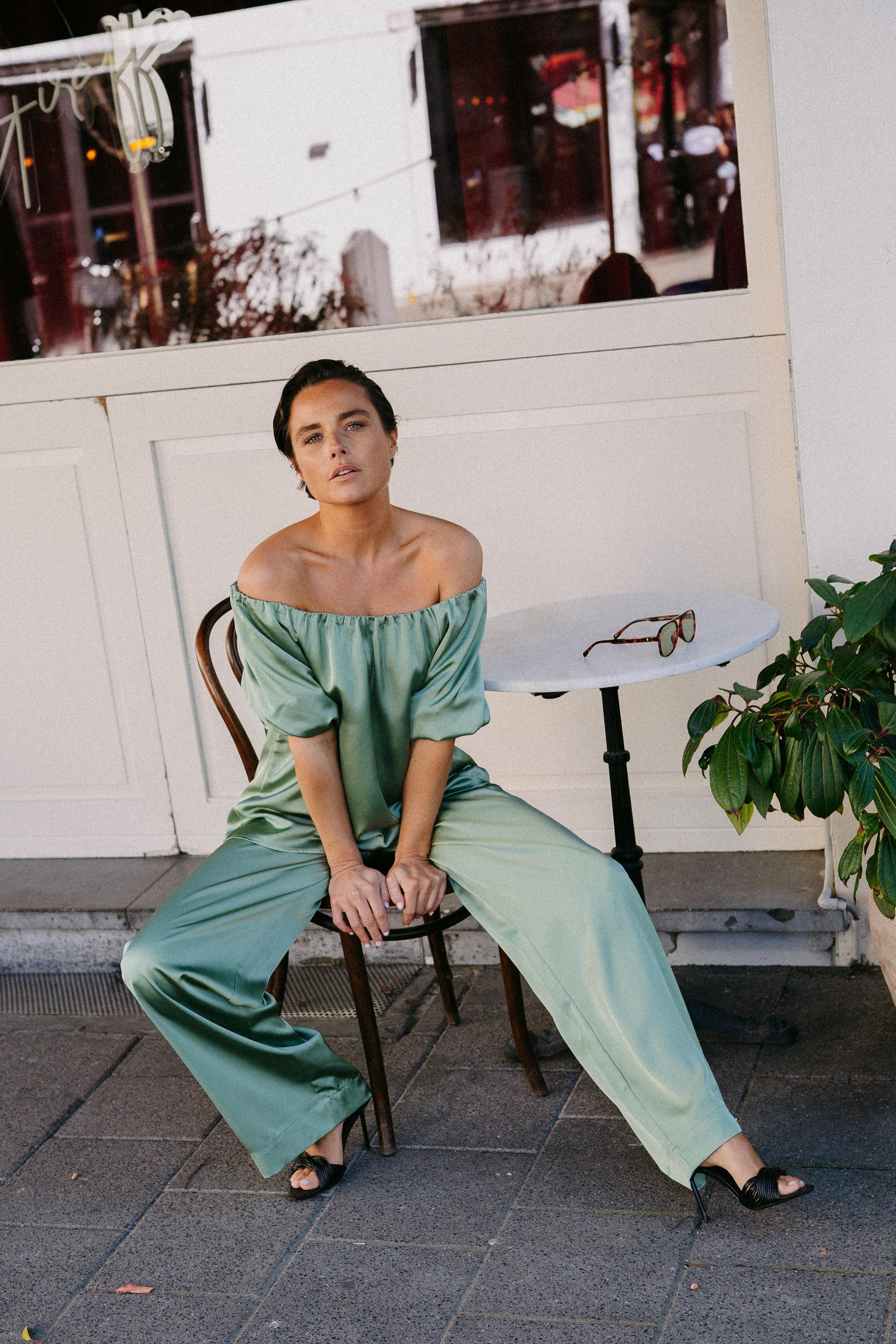 Off-shoulder blouse - sage green