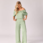 Off-shoulder blouse - sage green