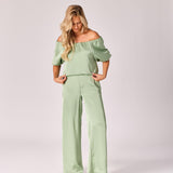 Off-shoulder blouse - sage green