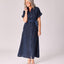 Lange linnen jurk met tailleriem - Navy
