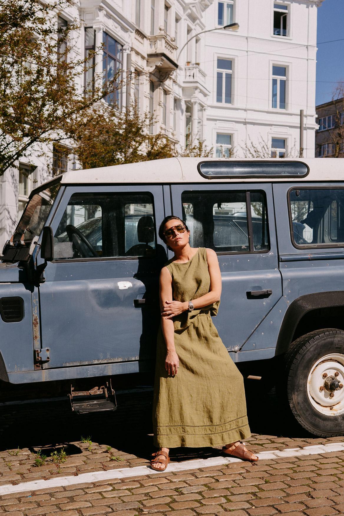Linnen rok met rekker - Olive