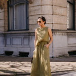 Linnen rok met rekker - Olive