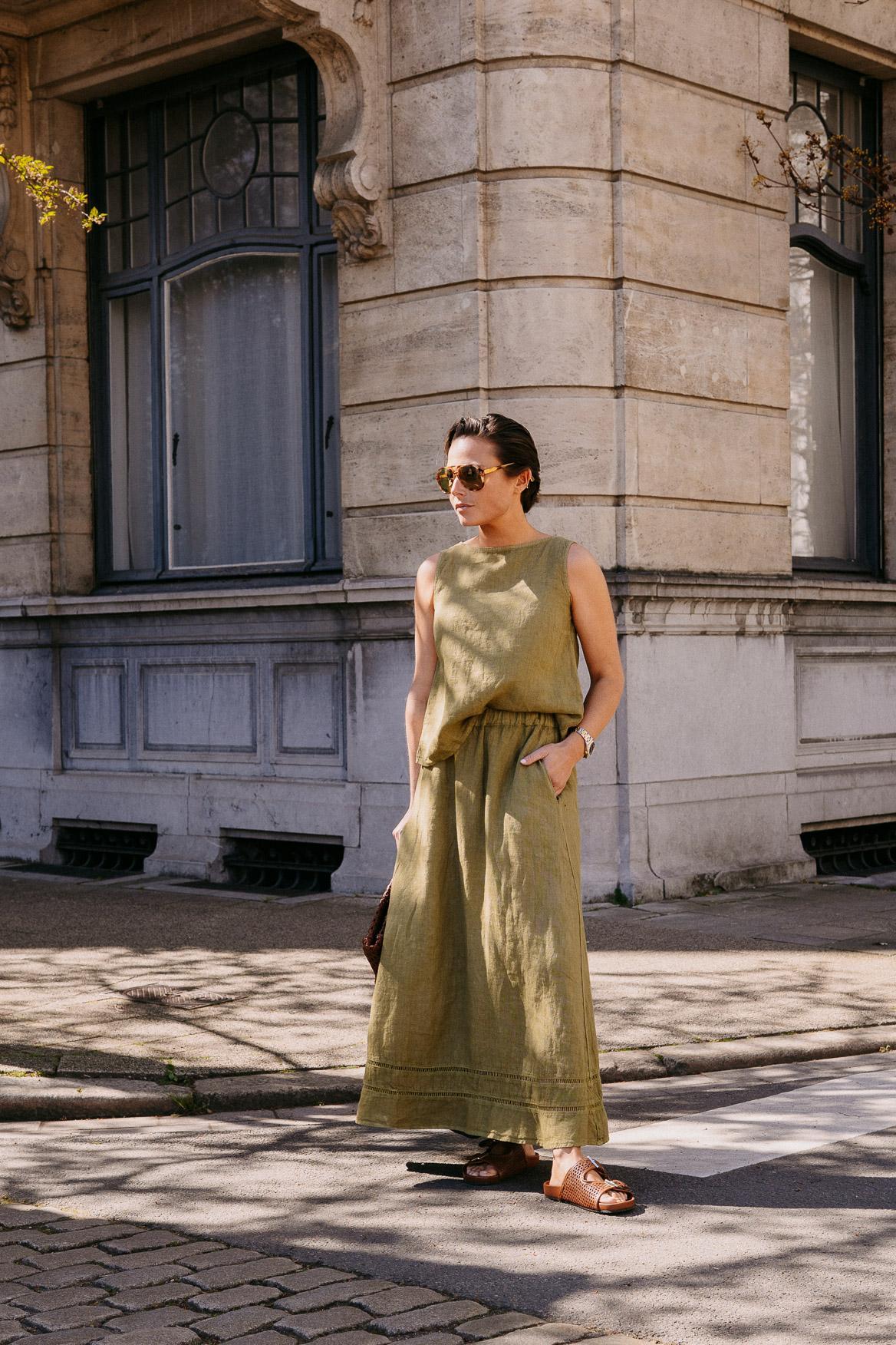 Linnen rok met rekker - Olive
