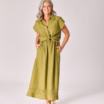 Linnen rok met rekker - Olive