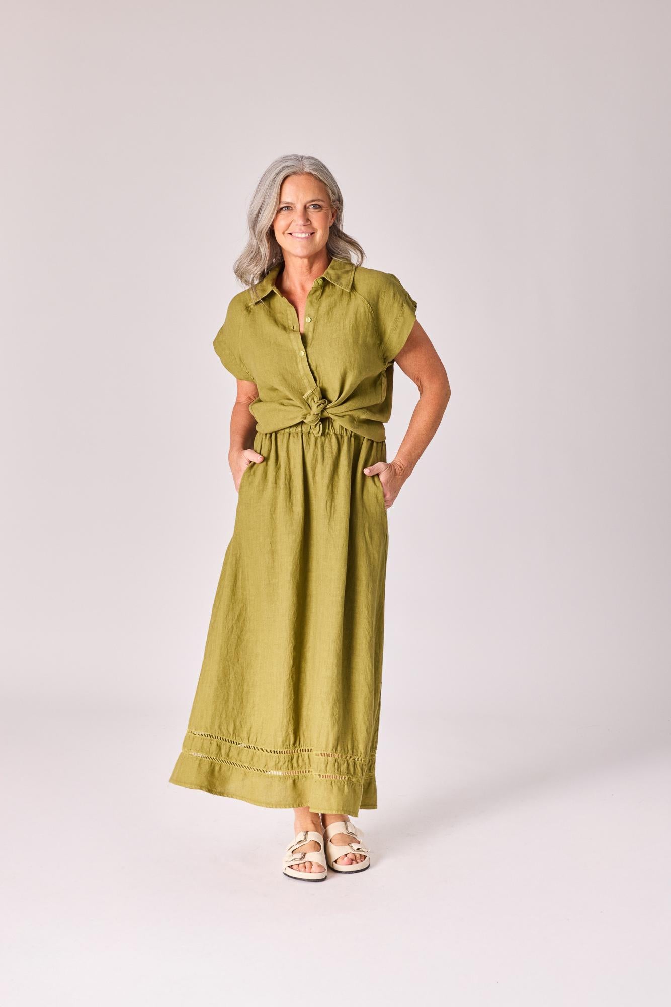 Linnen rok met rekker - Olive