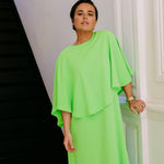 Mouwloze jurk met afneembare cape - Neon green