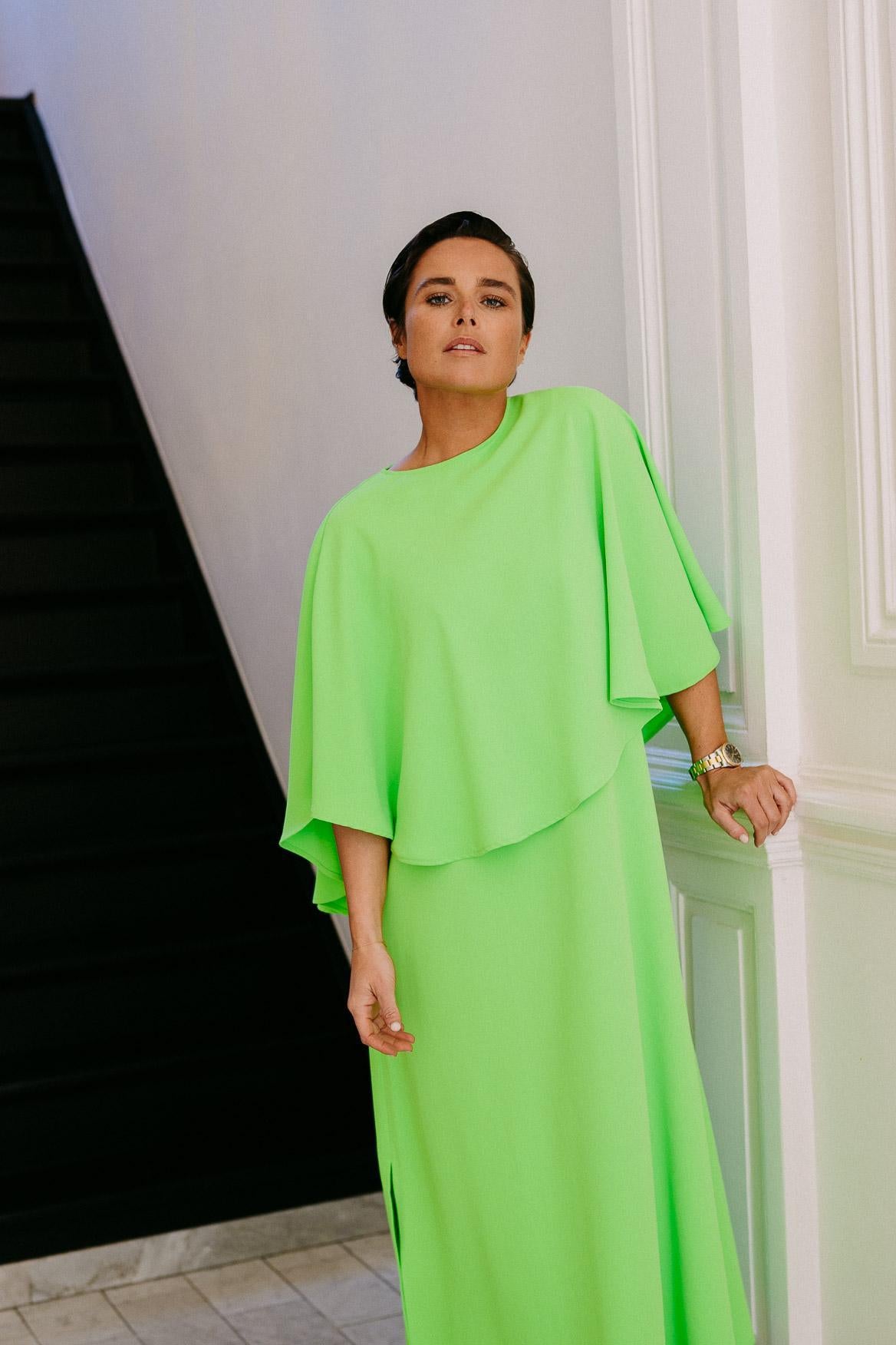 Mouwloze jurk met afneembare cape - Neon green