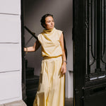 Lange rok met plooien - Butter yellow