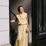 Lange rok met plooien - Butter yellow