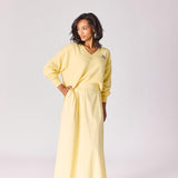 Lange rok met plooien - Butter yellow