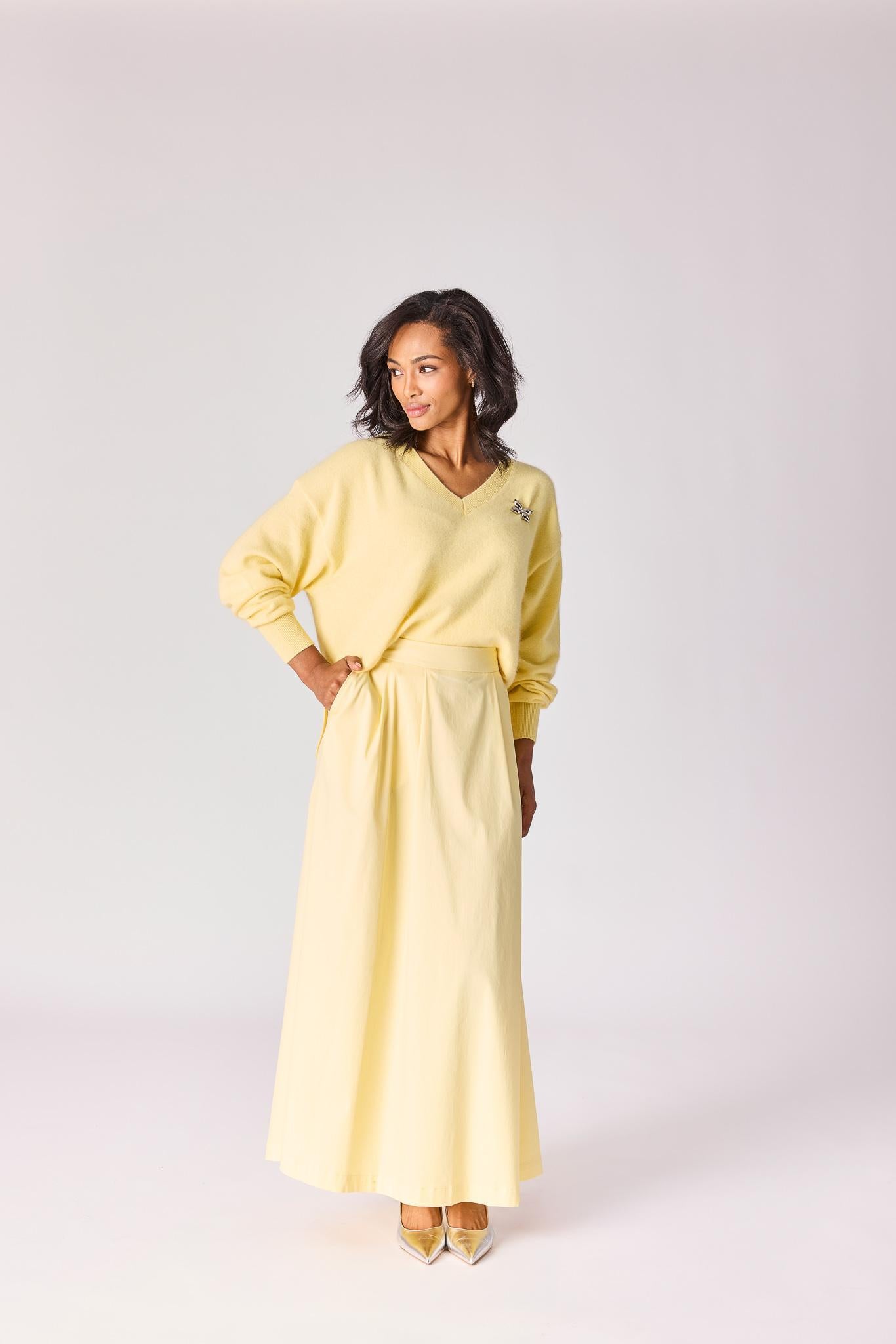 Lange rok met plooien - Butter yellow