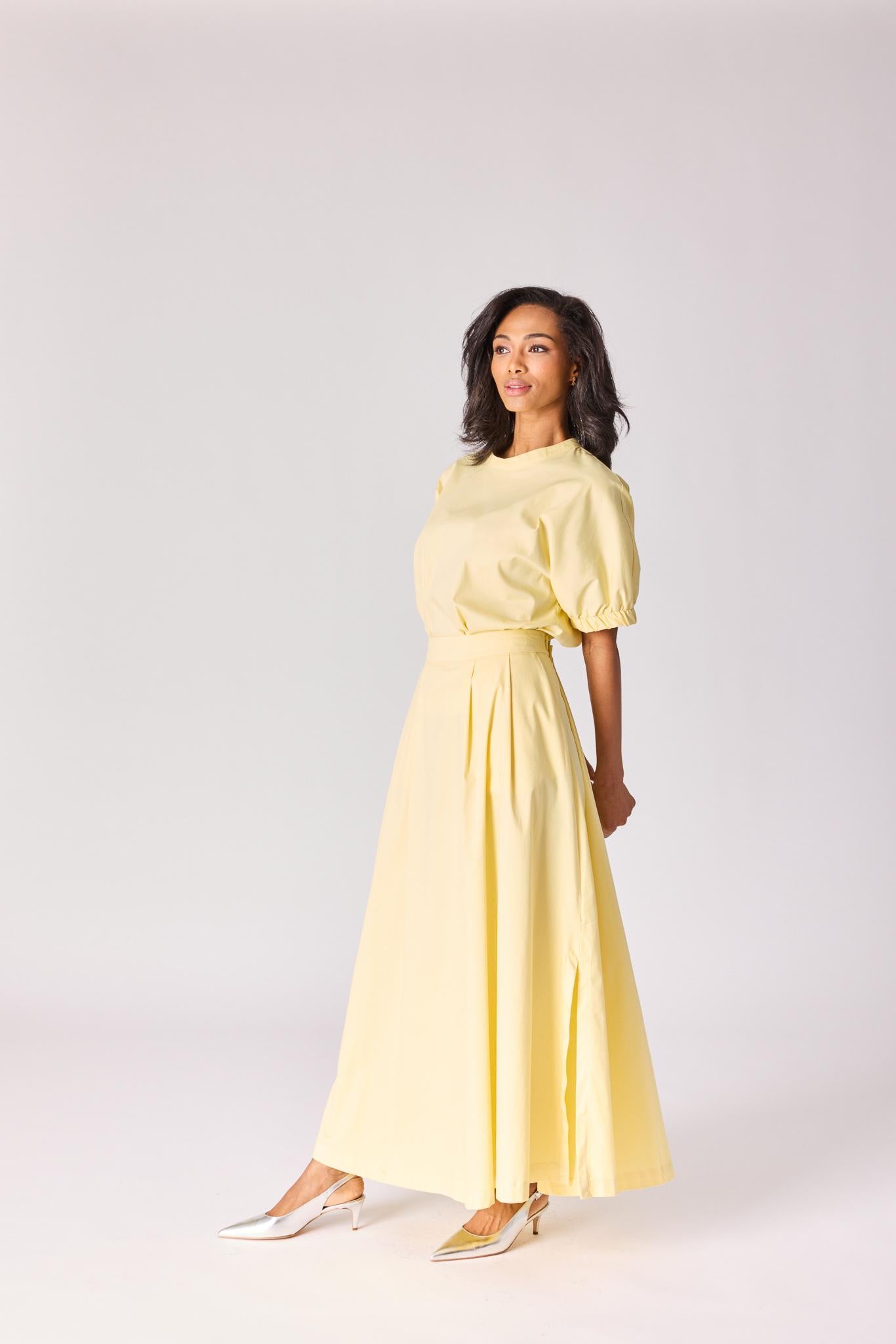 Lange rok met plooien - Butter yellow