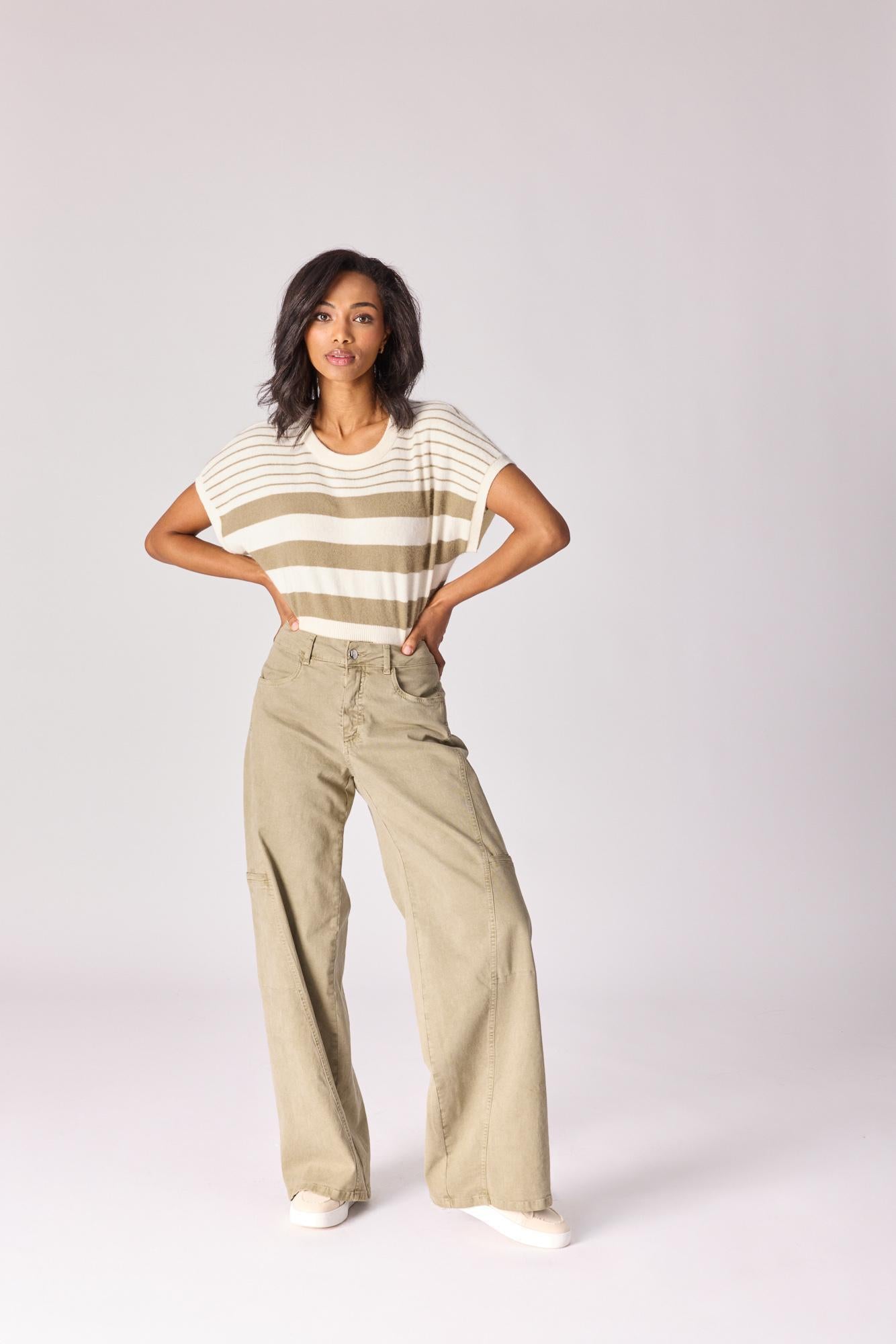 Mouwloze pull met strepen - Khaki