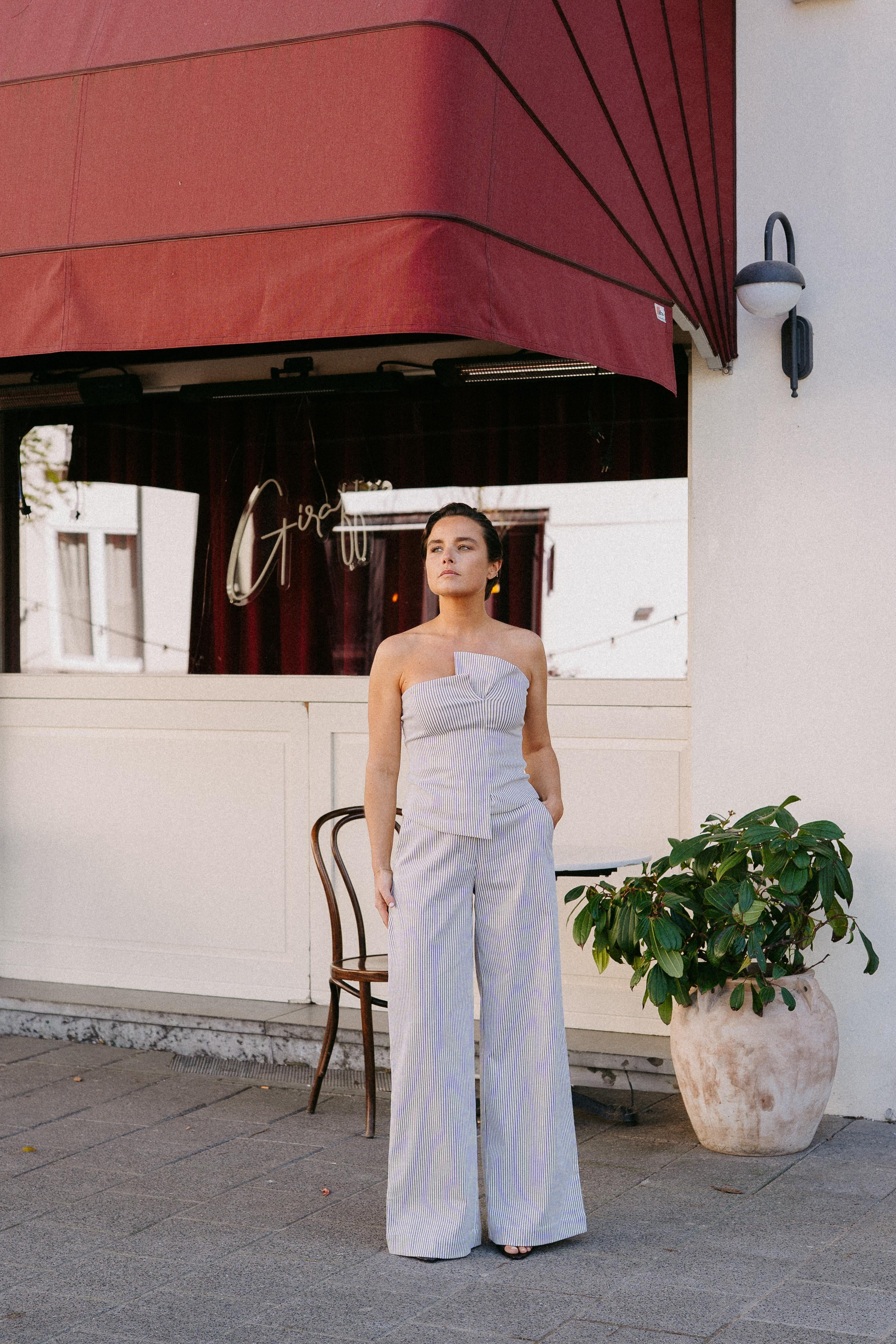Bustier top in stretchstof - Taupe stripe