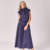 Lange rok met plooien - Navy